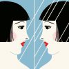 A woman looking at her reflection